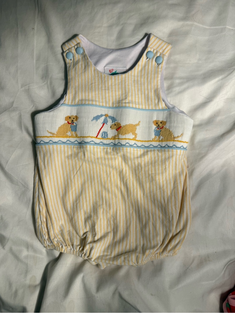 Skimp & Gkiz Kids Yellow Striped Smocked Romper